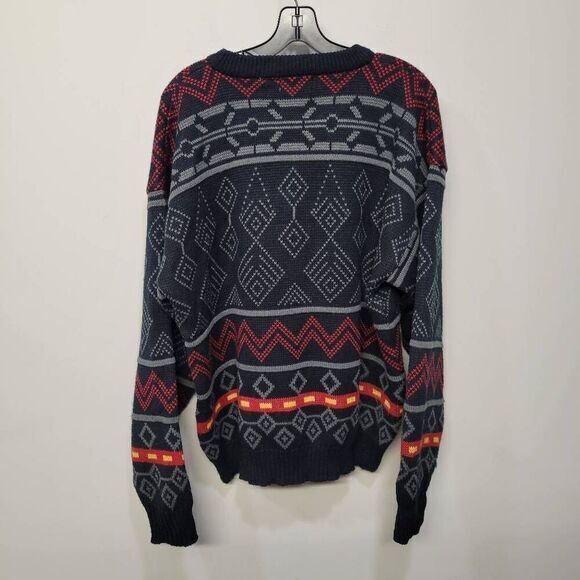 VTG 90s The Mens Store At Sears Sweater XL Black Aztec Western Geometric Grandpa - Picture 2 of 6